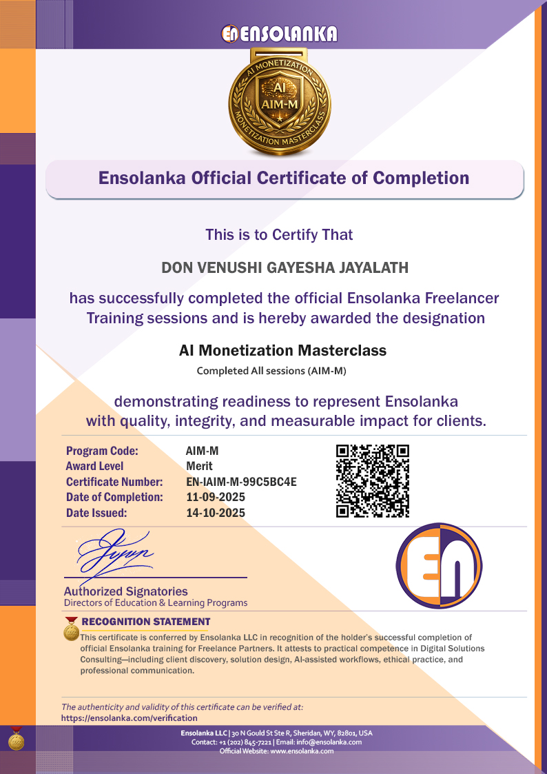 Sample Certificate — AI Monetization Masterclass